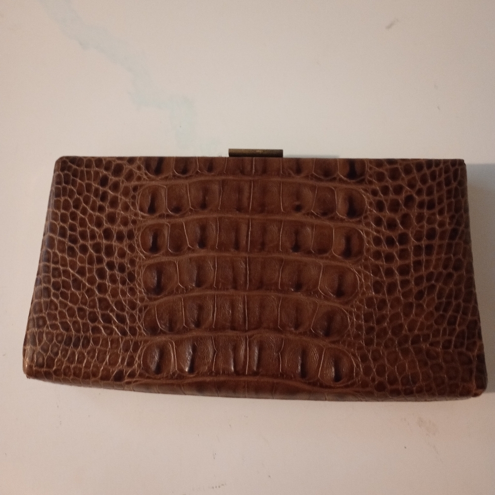 Banana Republic Crocodile embossed leather clutch.